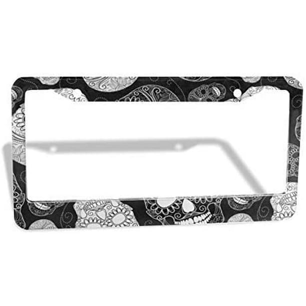 Ouqiuwa Unique Day of The Dead Halloween Decorations Floral Sugar Skulls White License Plate Frames 2 Pack Aluminum Car Tag License Plates Holders Round Hole 
